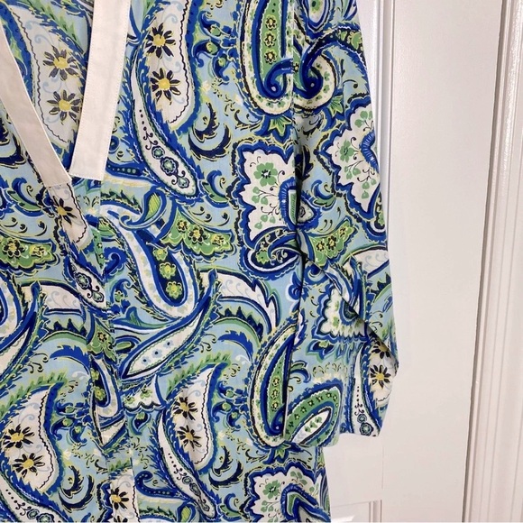FOXCROFT Thin Comfy Cotton Blouse 3/4 Sleeve Wrinkle Free Paisley Blue G… - Picture 4 of 8